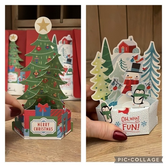 Hallmark Wonderfolds Pop-Up Christmas Cards Set of 6 Two Varieties Tree Snowman - Picture 9 of 9